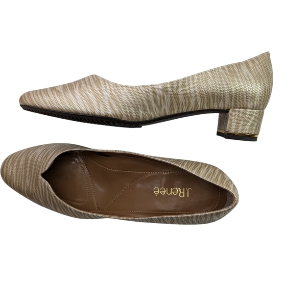 NWOB J Renee Reptile Embossed Metallic Tan Cream Comfort Low Heel Pumps Size 10 - Picture 2 of 10